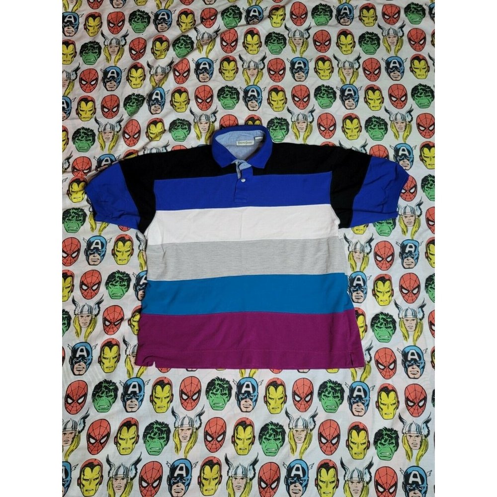 Vintage Striped Polo Shirt XL 90s Skater Hiphop Streetwear Graffiti Hype...